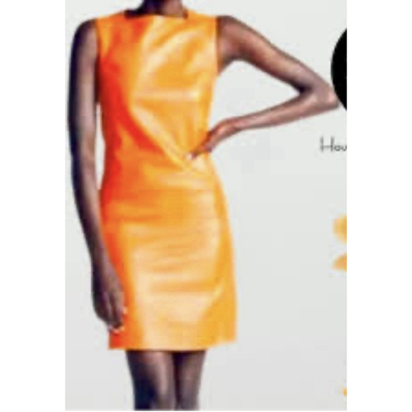 House of Harlow 1960 Vegan Faux Leather Mini Dress Large Orange Papaya $189 - Picture 2 of 12